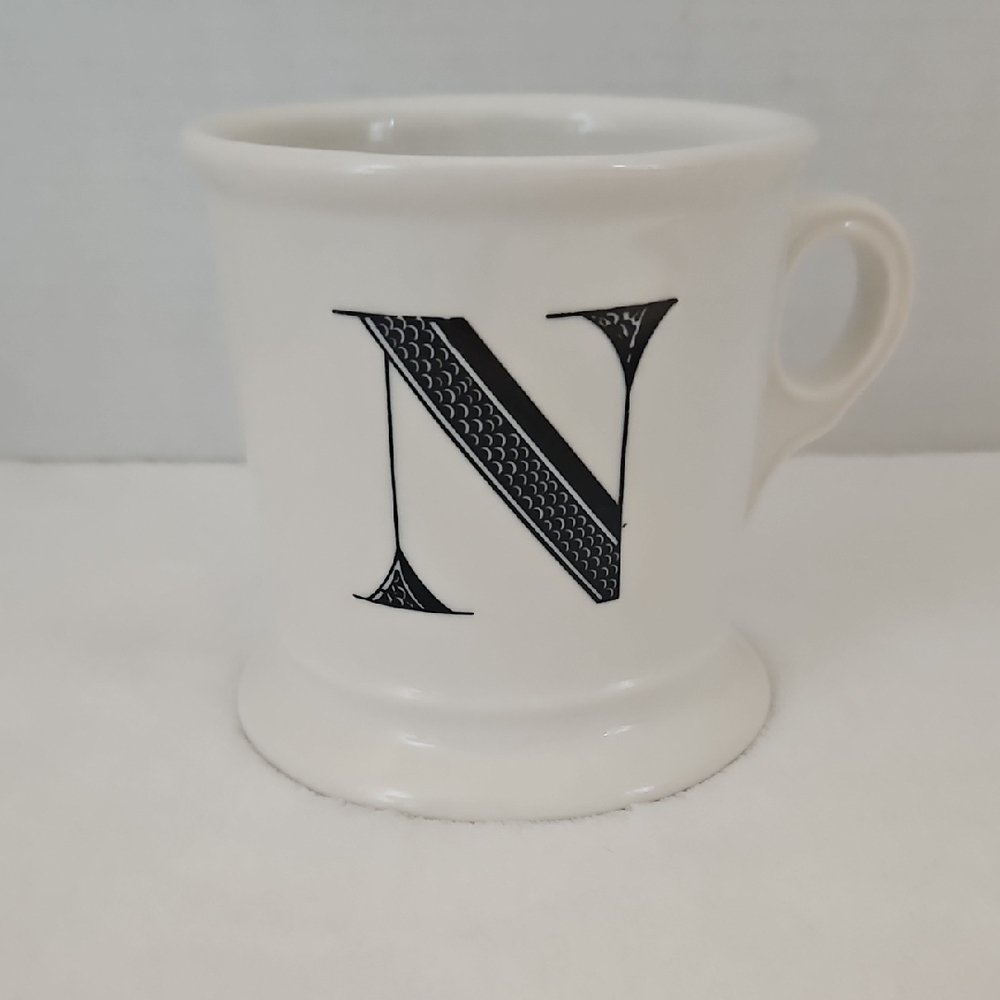 Anthropologie White Black Monogrammed "N" Coffee Tea Mug